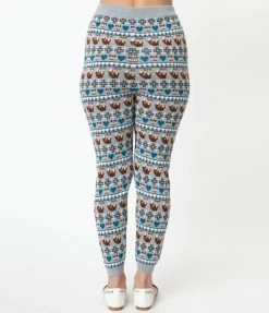 Unique Vintage Grey Fair Isle Foxes Sycamore Knit Leggings Sale