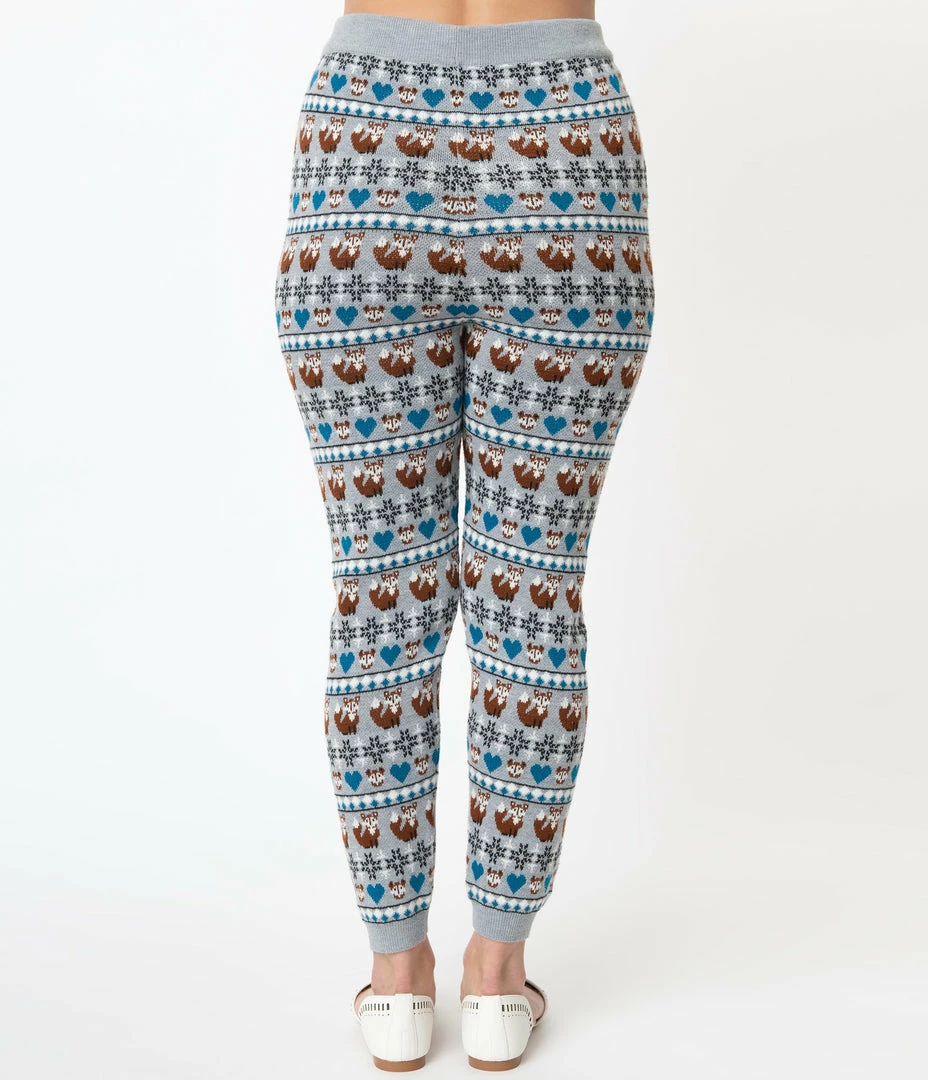 Unique Vintage Grey Fair Isle Foxes Sycamore Knit Leggings Sale