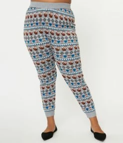 Unique Vintage Plus Size Grey Fair Isle Foxes Sycamore Knit Leggings Sale