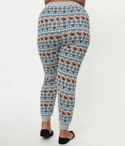 Unique Vintage Plus Size Grey Fair Isle Foxes Sycamore Knit Leggings Sale
