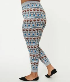Unique Vintage Plus Size Grey Fair Isle Foxes Sycamore Knit Leggings Sale
