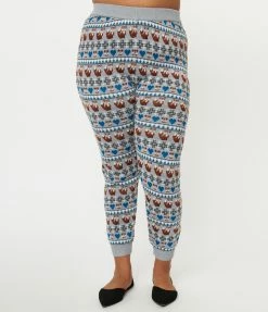 Unique Vintage Plus Size Grey Fair Isle Foxes Sycamore Knit Leggings Sale