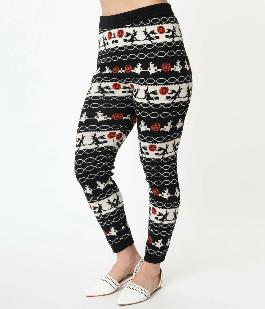 Unique Vintage Halloween Fair Isle Sycamore Knit Leggings Sale