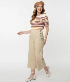 A Beauty By BNB Retro Style Tan High Waist Cropped Pants Sale