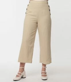 A Beauty By BNB Retro Style Tan High Waist Cropped Pants Sale