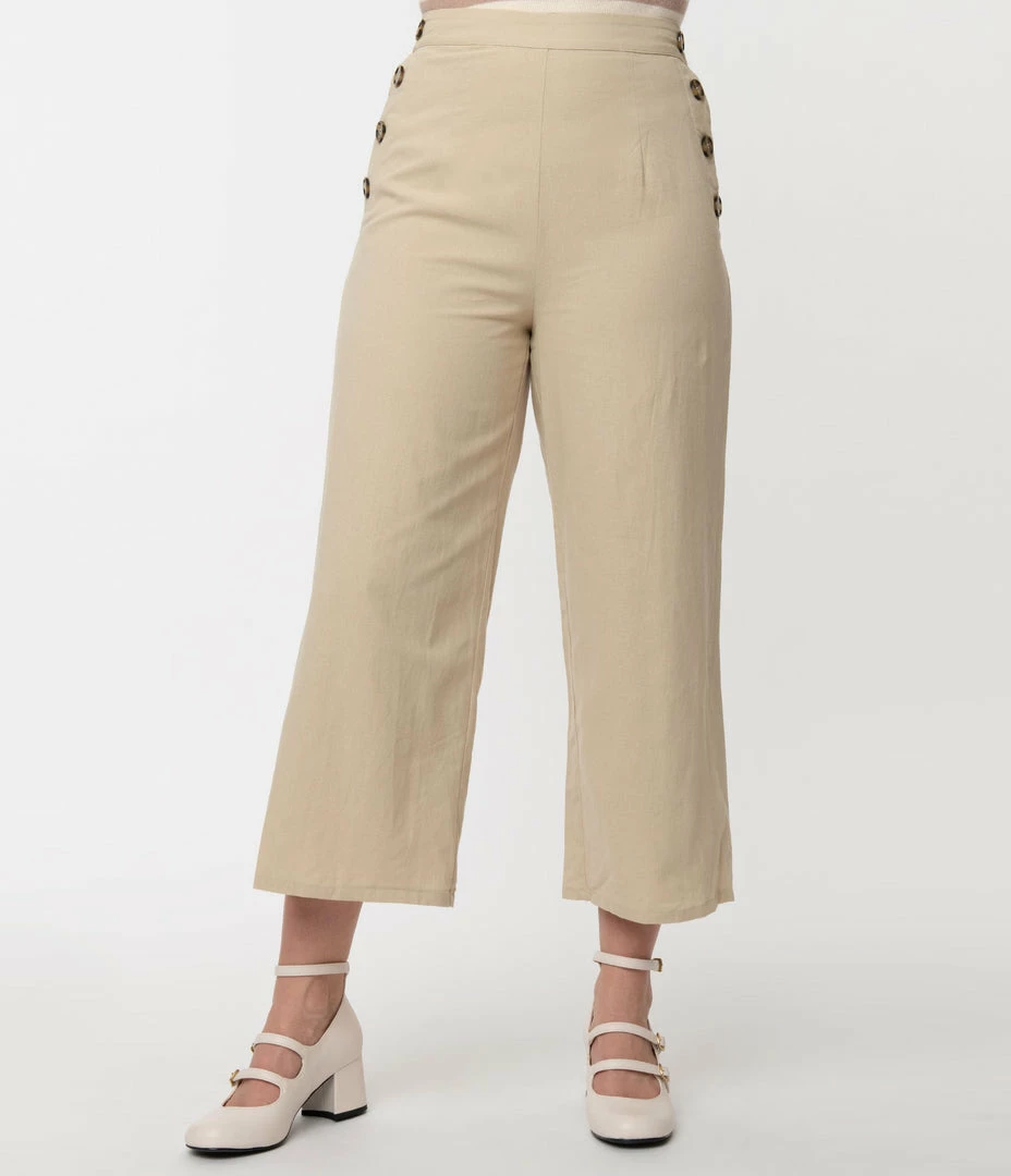 A Beauty By BNB Retro Style Tan High Waist Cropped Pants Sale