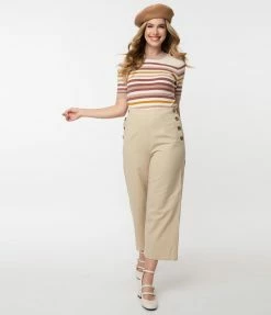 A Beauty By BNB Retro Style Tan High Waist Cropped Pants Sale