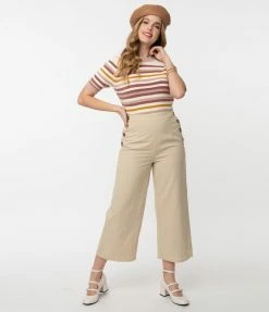 A Beauty By BNB Retro Style Tan High Waist Cropped Pants Sale