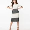 Polagram (Well Made) Sale 1970s Style Ivory & Black Colorblock Knit Skirt