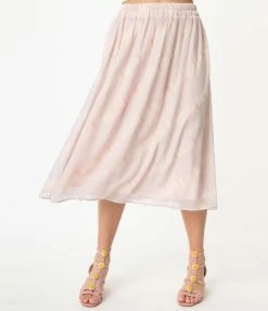 Polagram (Well Made) Dusty Lilac & Ivory Etch Print Chiffon Midi Skirt
