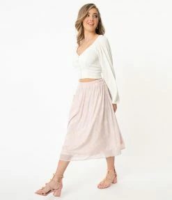 Polagram (Well Made) Dusty Lilac & Ivory Etch Print Chiffon Midi Skirt