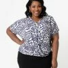 Hayden Sale Plus Size Retro Style White & Purple Leopard Print Blouse