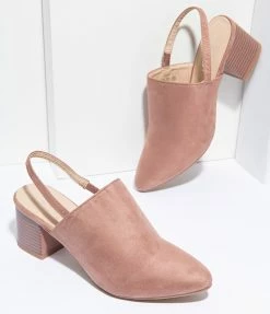 Appleblossom Heels & Wedges Retro Style Mauve Suede Slingback Heels