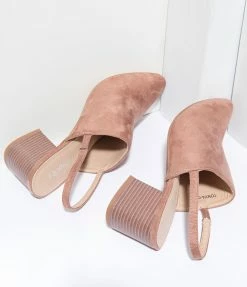 Appleblossom Heels & Wedges Retro Style Mauve Suede Slingback Heels
