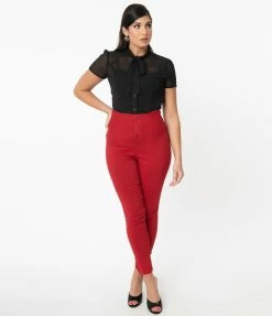 Clothing Unique Vintage Red High Waist Melody Pants