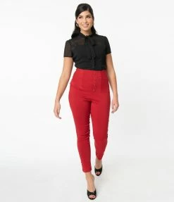 Clothing Unique Vintage Red High Waist Melody Pants