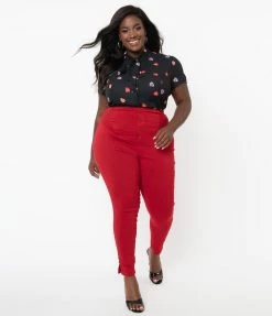 Unique Vintage Plus Size Red High Waist Melody Pants New Arrivals!