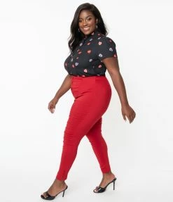 Unique Vintage Plus Size Red High Waist Melody Pants New Arrivals!