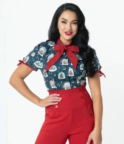 Unique Vintage Gingerbread Village Print Chita Blouse