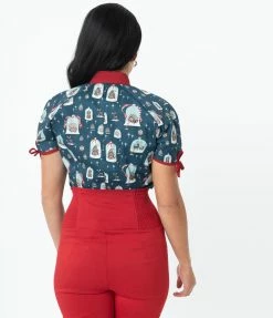 Unique Vintage Gingerbread Village Print Chita Blouse