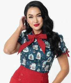 Unique Vintage Gingerbread Village Print Chita Blouse