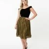 Unique Vintage Metallic Gold Accordion Gellar Swing Skirt