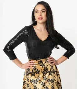 Sale Unique Vintage Black Sequin Marianne Top
