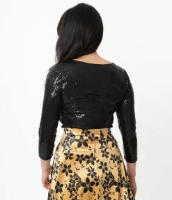 Sale Unique Vintage Black Sequin Marianne Top