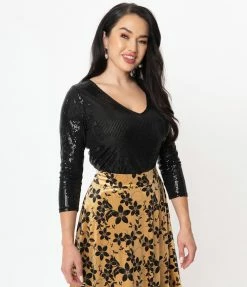 Sale Unique Vintage Black Sequin Marianne Top