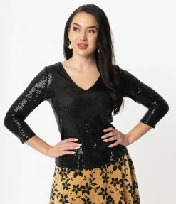 Sale Unique Vintage Black Sequin Marianne Top