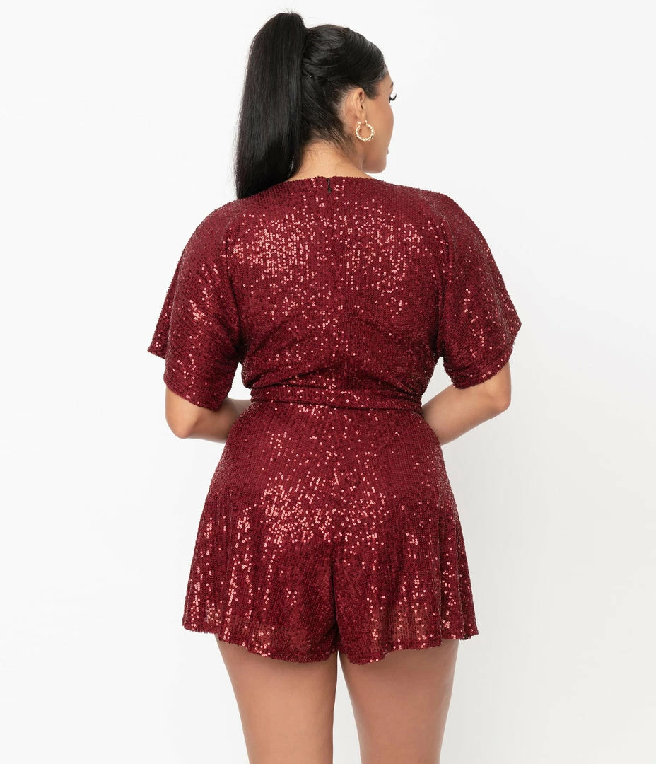 Unique Vintage Burgundy Sequins Wright Romper