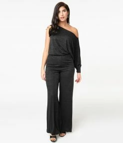 Unique Vintage Black Sparkle One Sleeve Yvonne Jumpsuit Sale