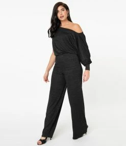 Unique Vintage Black Sparkle One Sleeve Yvonne Jumpsuit Sale