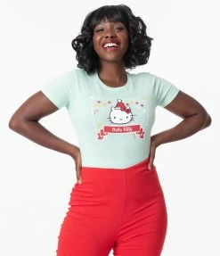Hello Kitty X Unique Vintage Retro Santa Womens Graphic Tee