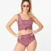 Coral Reef Swim Retro Pink Leopard Print Swim Bottom Swimwear