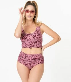 Coral Reef Swim Retro Pink Leopard Print Swim Bottom Swimwear