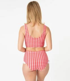 Coral Reef Swim Retro Red & White Gingham Ruffle Swim Bottom
