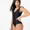 Marina West Pin-Up Style Black Ruffle One Piece Swimsuit