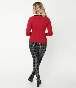 Sale Unique Vintage Black & Silver Plaid Velvet Rizzo Cigarette Pants