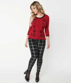 Sale Unique Vintage Black & Silver Plaid Velvet Rizzo Cigarette Pants