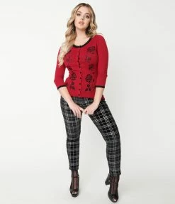 Sale Unique Vintage Black & Silver Plaid Velvet Rizzo Cigarette Pants