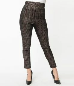 Unique Vintage Black & Metallic Houndstooth Rizzo Cigarette Pants Sale