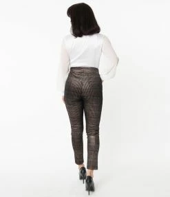 Unique Vintage Black & Metallic Houndstooth Rizzo Cigarette Pants Sale