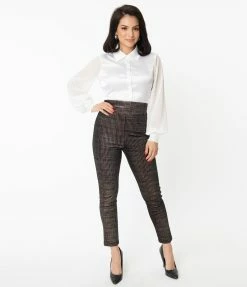 Unique Vintage Black & Metallic Houndstooth Rizzo Cigarette Pants Sale