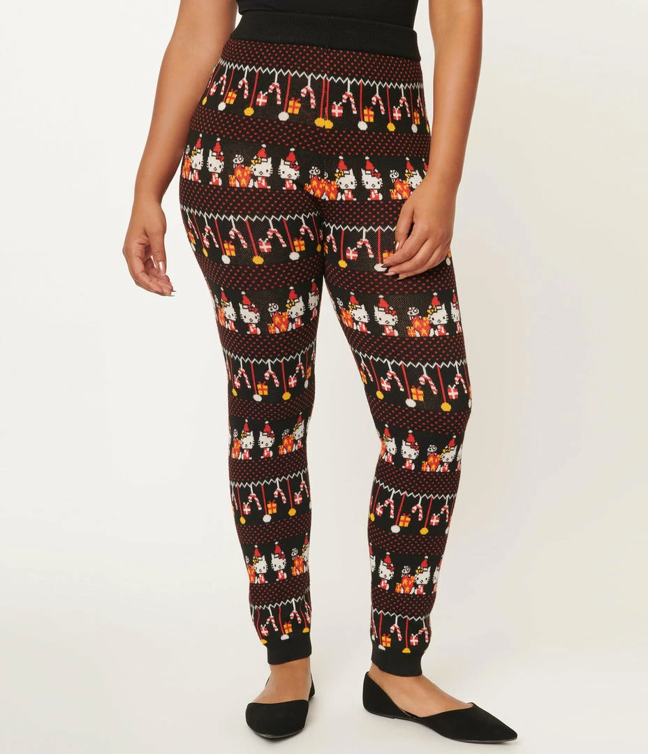 Hello Kitty X Unique Vintage Festive Holiday Fair Isle Sycamore Knit Leggings