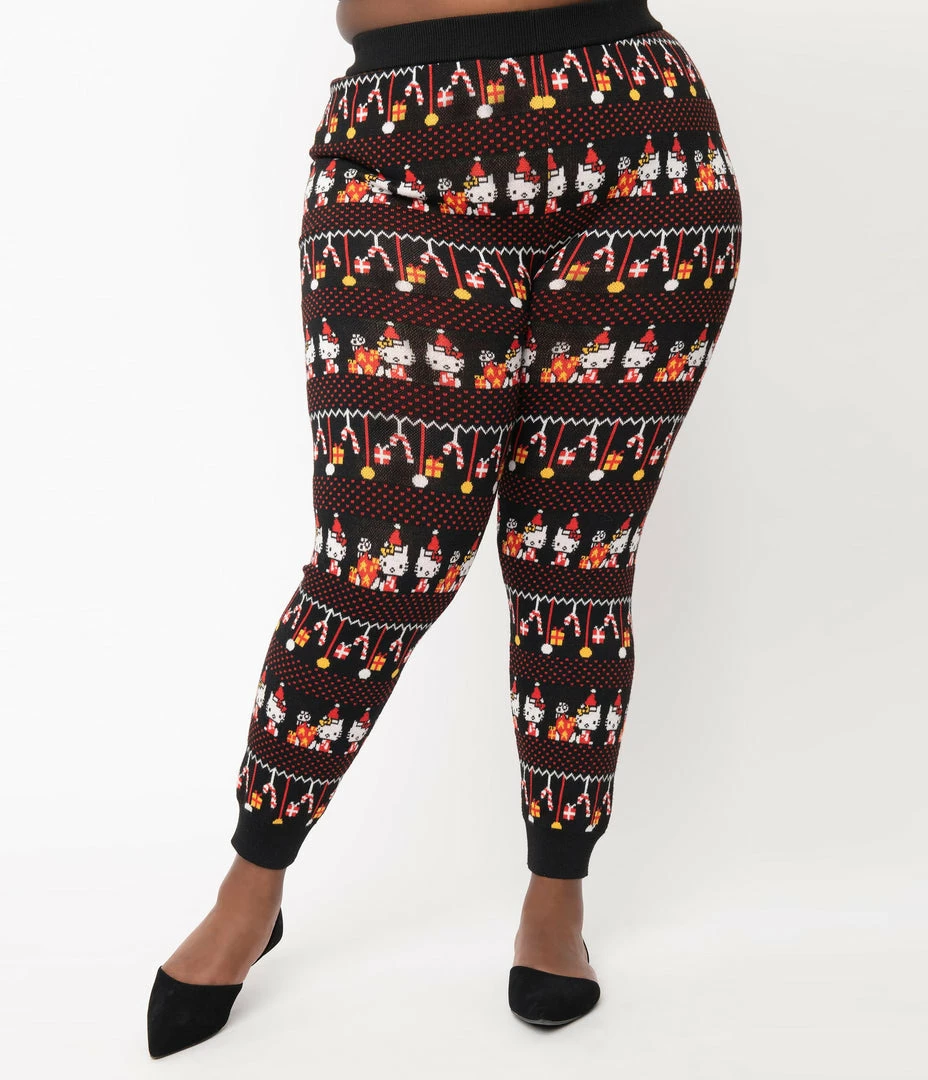 Hello Kitty X Unique Vintage Plus Size Festive Holiday Fair Isle Sycamore Knit Leggings