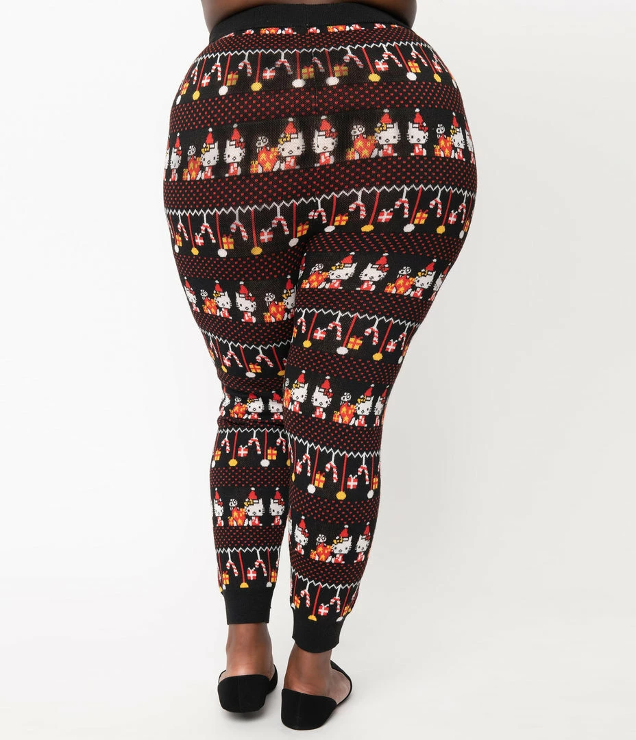 Hello Kitty X Unique Vintage Plus Size Festive Holiday Fair Isle Sycamore Knit Leggings