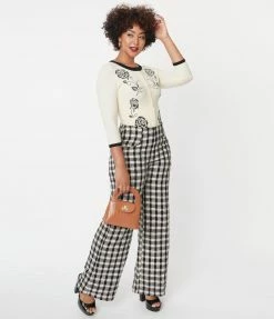 Sale Unique Vintage Black & White Plaid Tweed Abia Pants