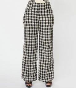 Sale Unique Vintage Black & White Plaid Tweed Abia Pants