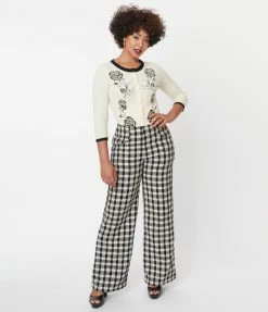 Sale Unique Vintage Black & White Plaid Tweed Abia Pants